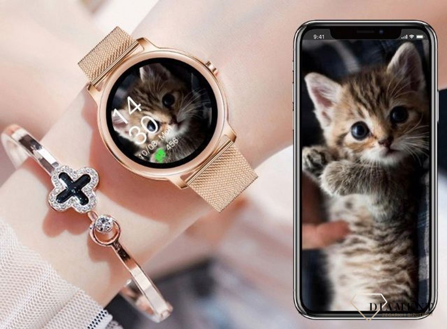 Smartwatch Rubicon na bransolecie Super Slim 9 mm różowe złoto RNBE66v.jpg